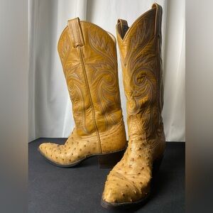 Larry Mahan Cowgirl Western Ostrich Leather Boots Women's Size 6.5B Brown Rare